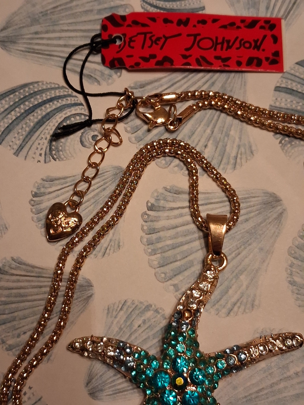 Betsy Johnson Teal Gold Crystal Starfish Pendant Necklace - Picture 5 of 8